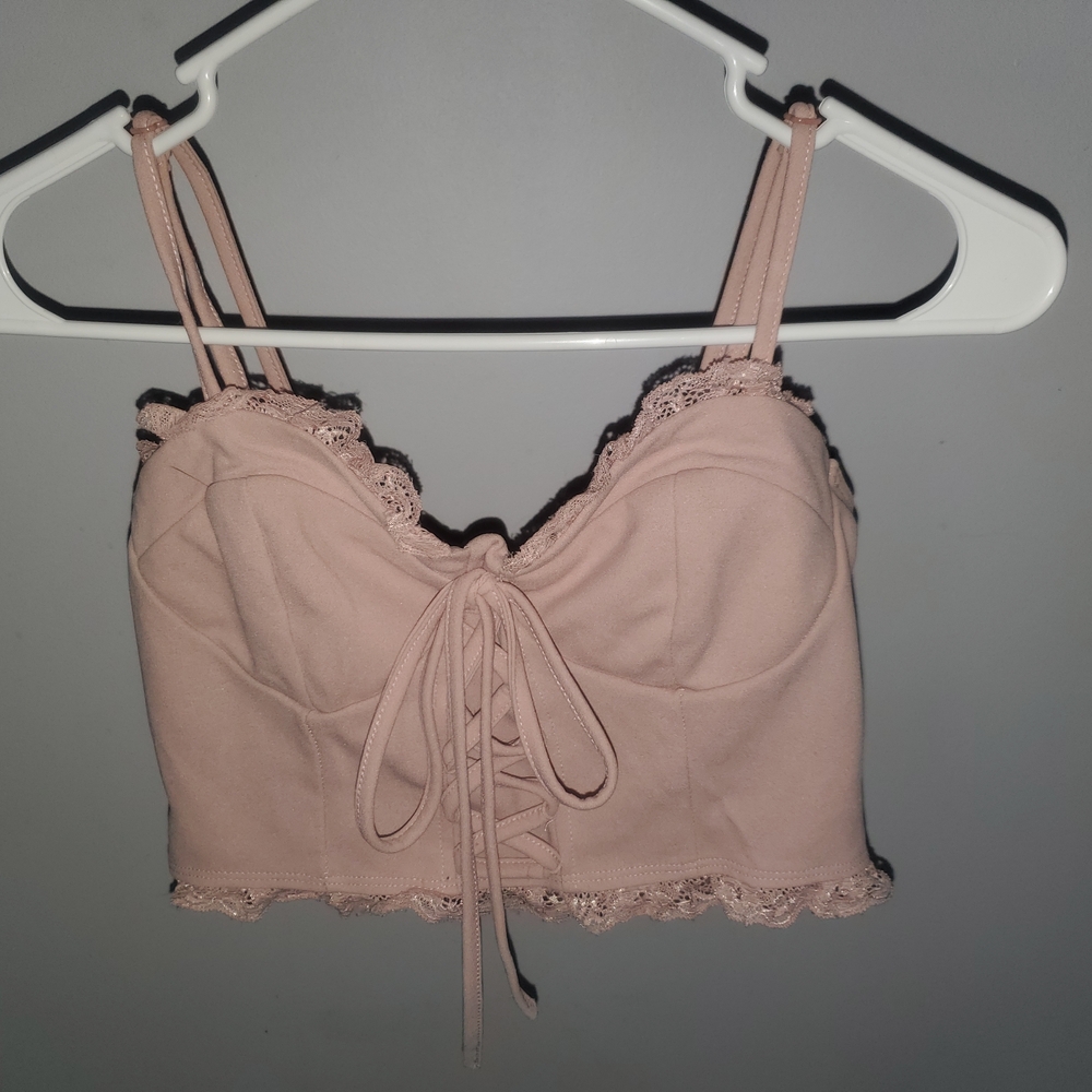 Women's Lace-Trim Blush Pink Camisole Crop Top